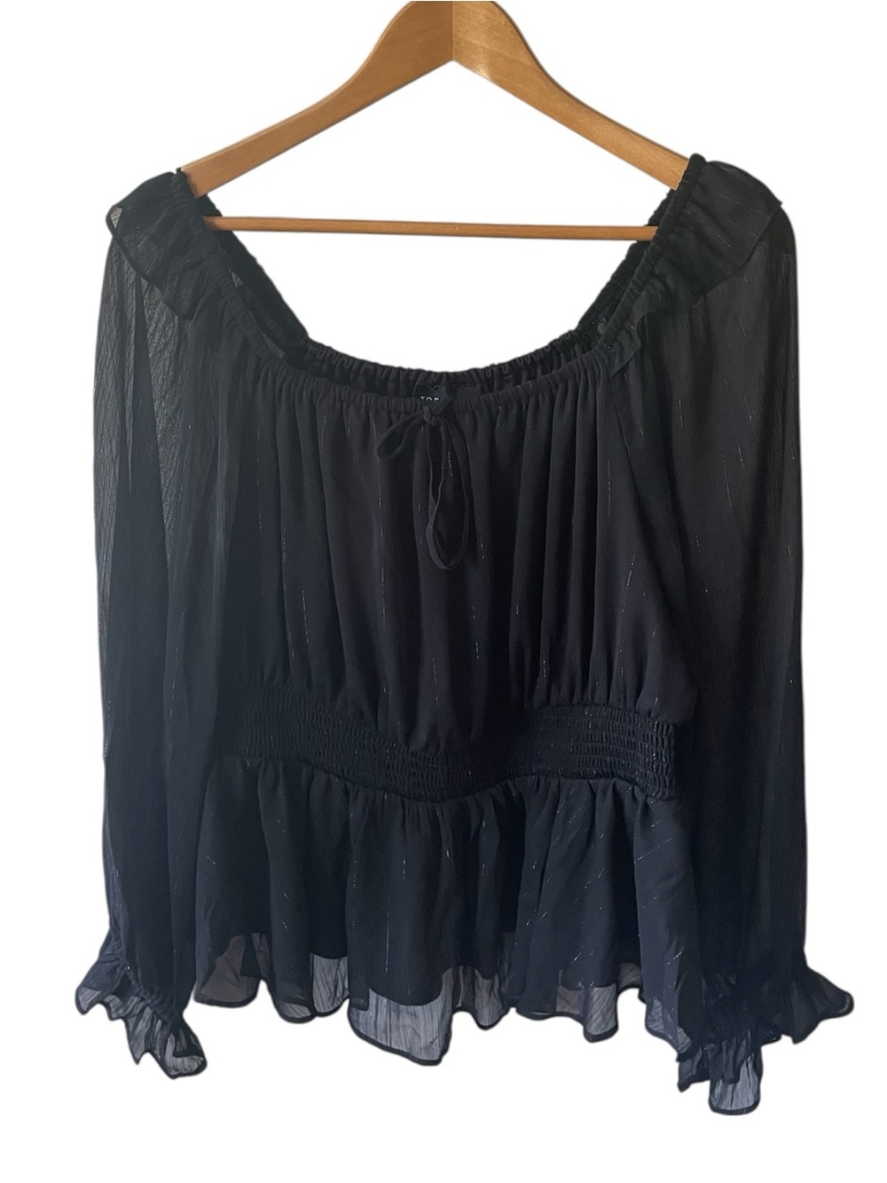 C6- Torrid size 1X Black Off-Shoulder Peasant Blouse - Women Tops